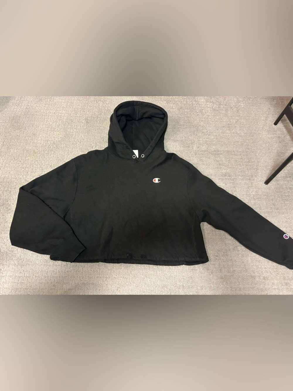 Champion Black Cropped Pullover Hoodie with Logo